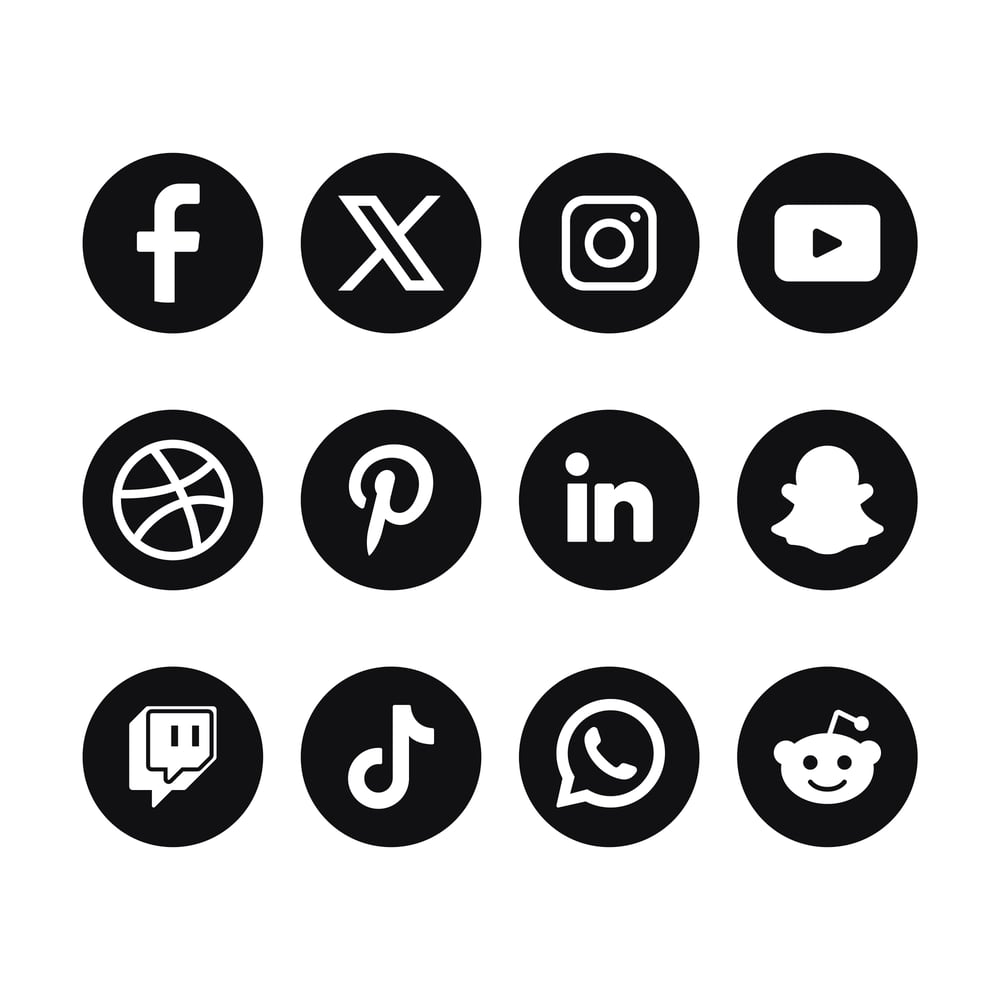 Set Of Black Circle Social Media Logos With New X logo